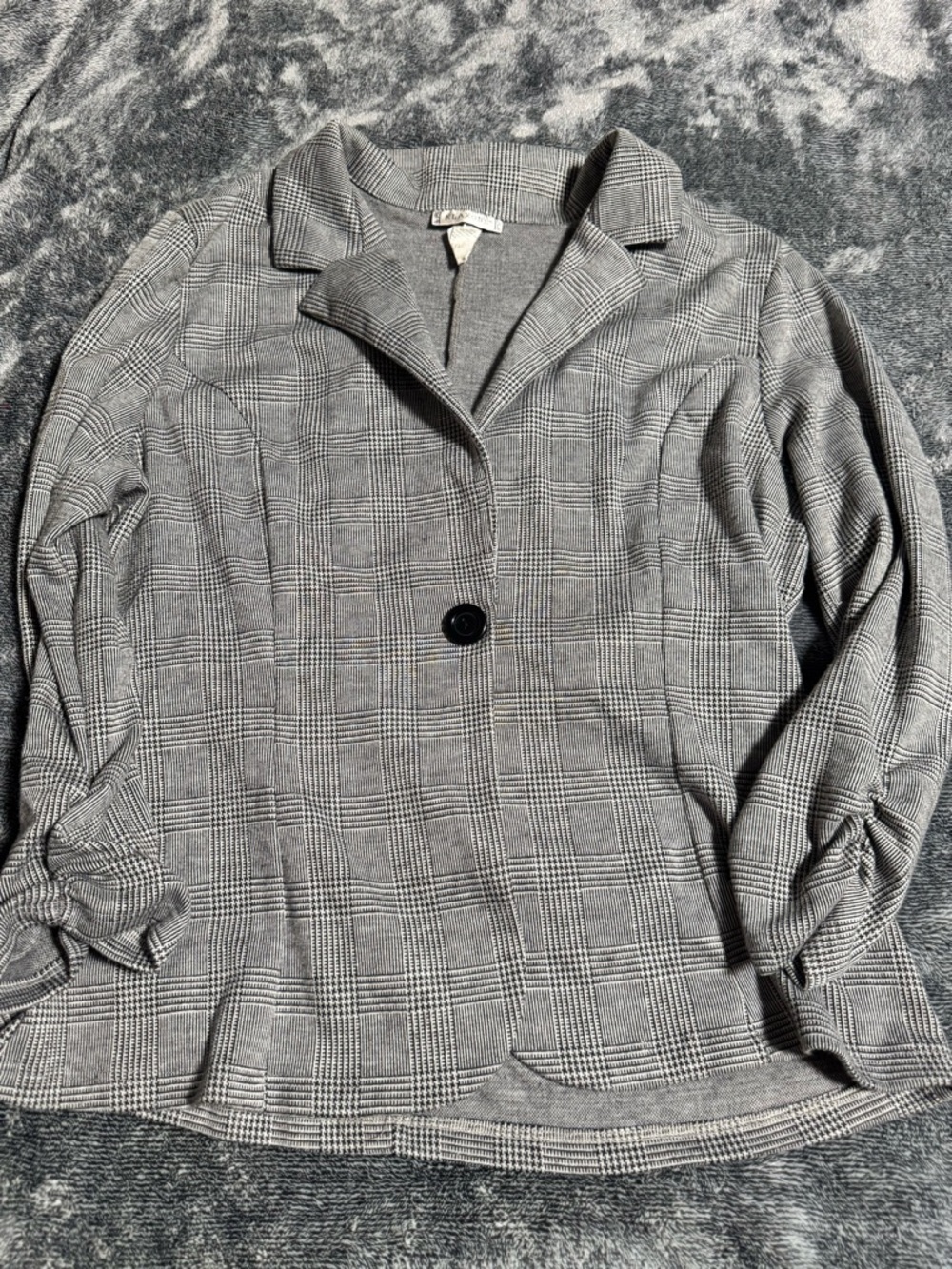Gray Glen Plaid Single-Button Blazer 3/4 Sleeves